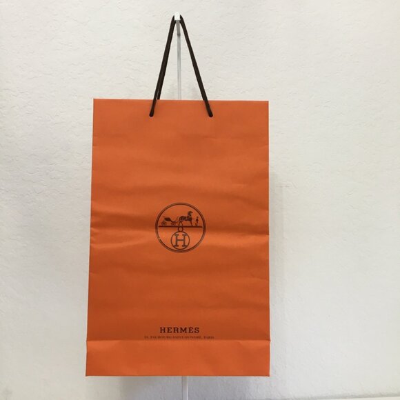 Hermes Shopping Bag 16.75 x 10.75 x 3.75 in Orange Paper Gift Bag Authentic - Picture 7 of 16